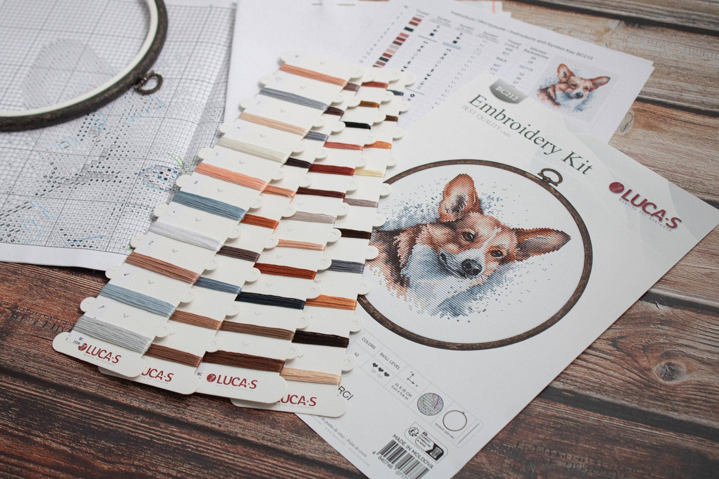 Cross Stitch Kit with Hoop Included Luca-S - BC212, Welsh Corgi