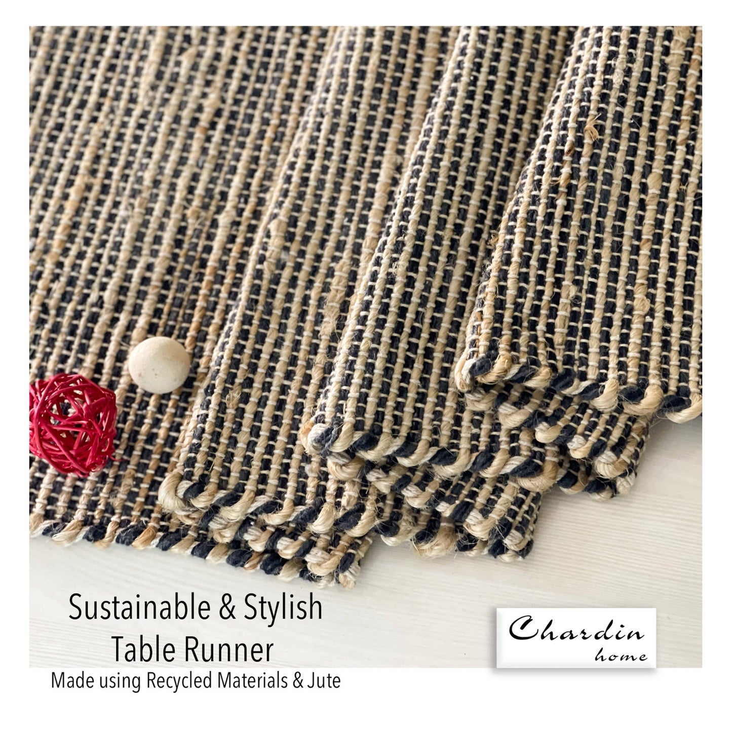 OMBRE TABLE RUNNER, NATURAL JUTE-BLACK, 13''x90''.