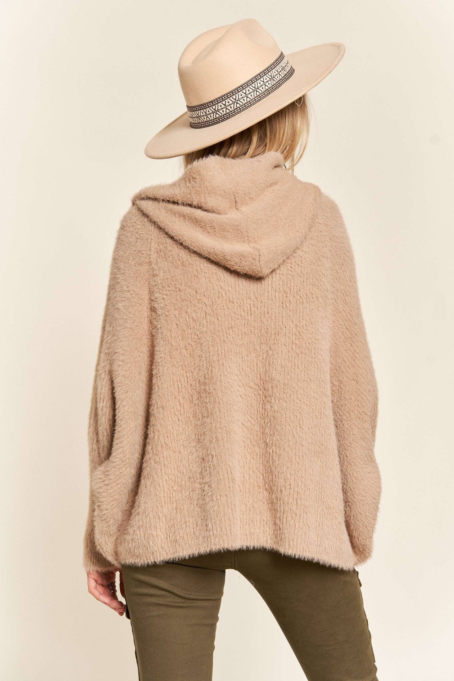 LESW3208-SOFT FUZZY HOODIE CARDIGAN