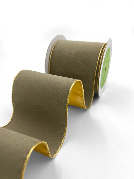 4" Gray Velvet Reversible Gold Wired Ribbon