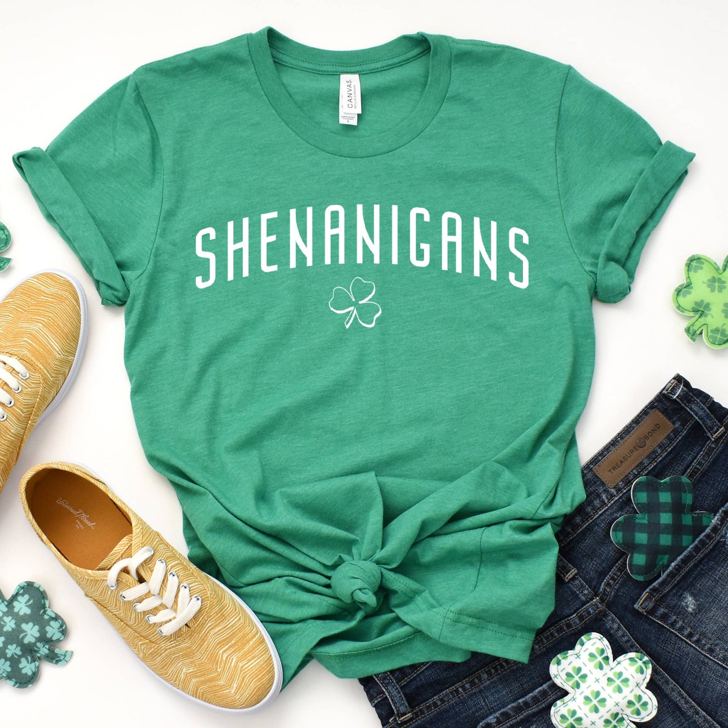 St. Patrick's Shenanigans Screen Clovers Green Graphic Tee