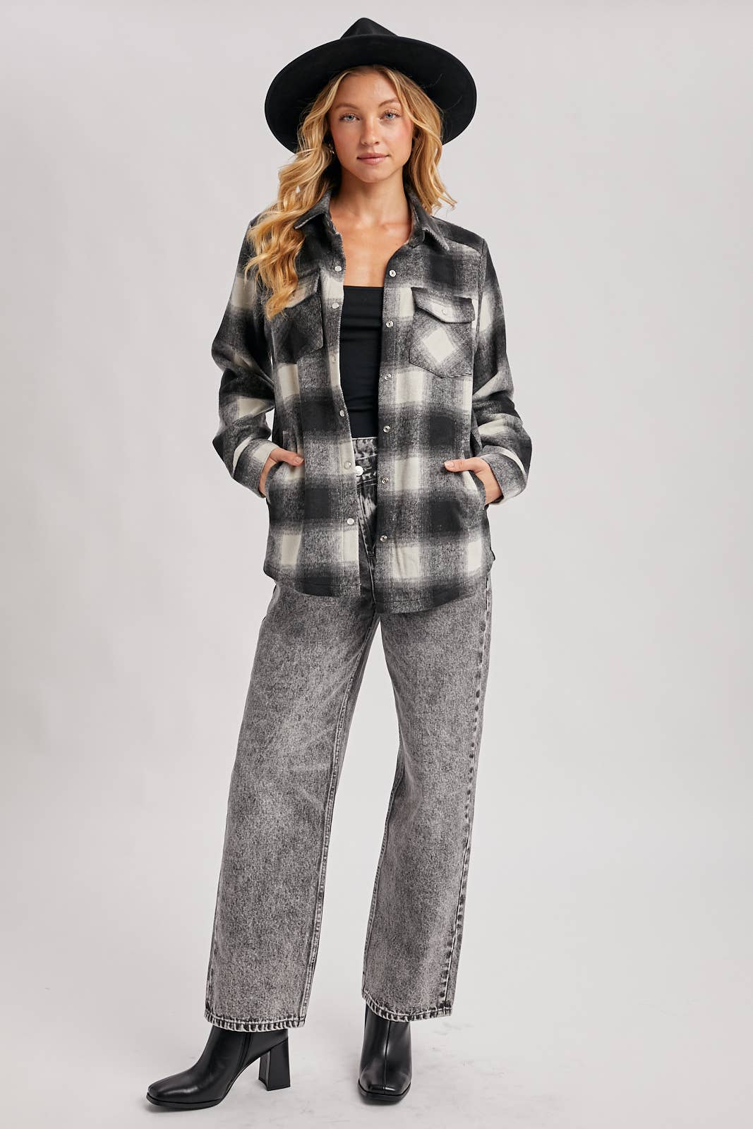 DEMIM HIGH RISE CROSSOVER BUTTON-FRONT WIDE LEG JEANS