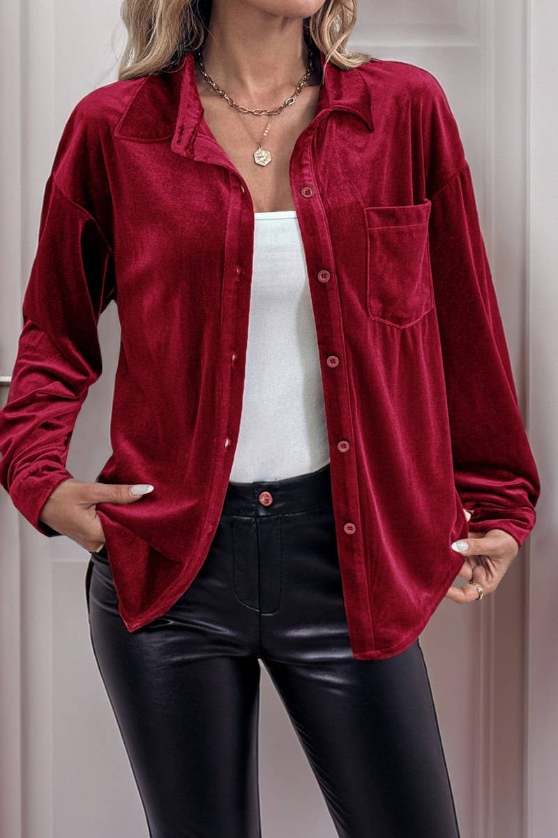 CWTBLL01423_VELVET LAPEL LANTERN SLEEVE MIDI SHIRT