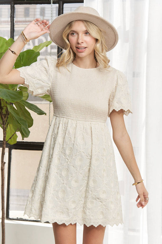 ROUND NECK BABYDOLL DRESS- LED3784WN