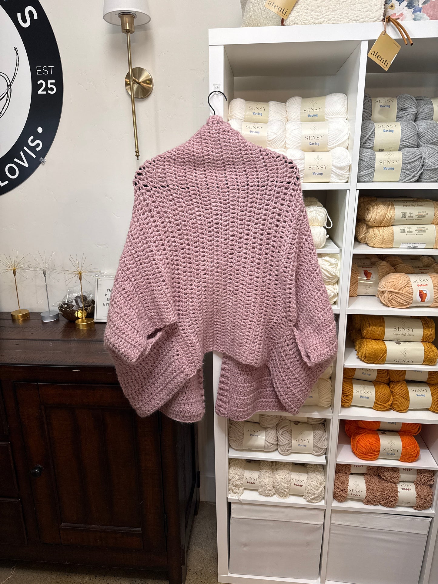 EB Collection Hand Crocheted Shrug-100% Wool-Color PInk