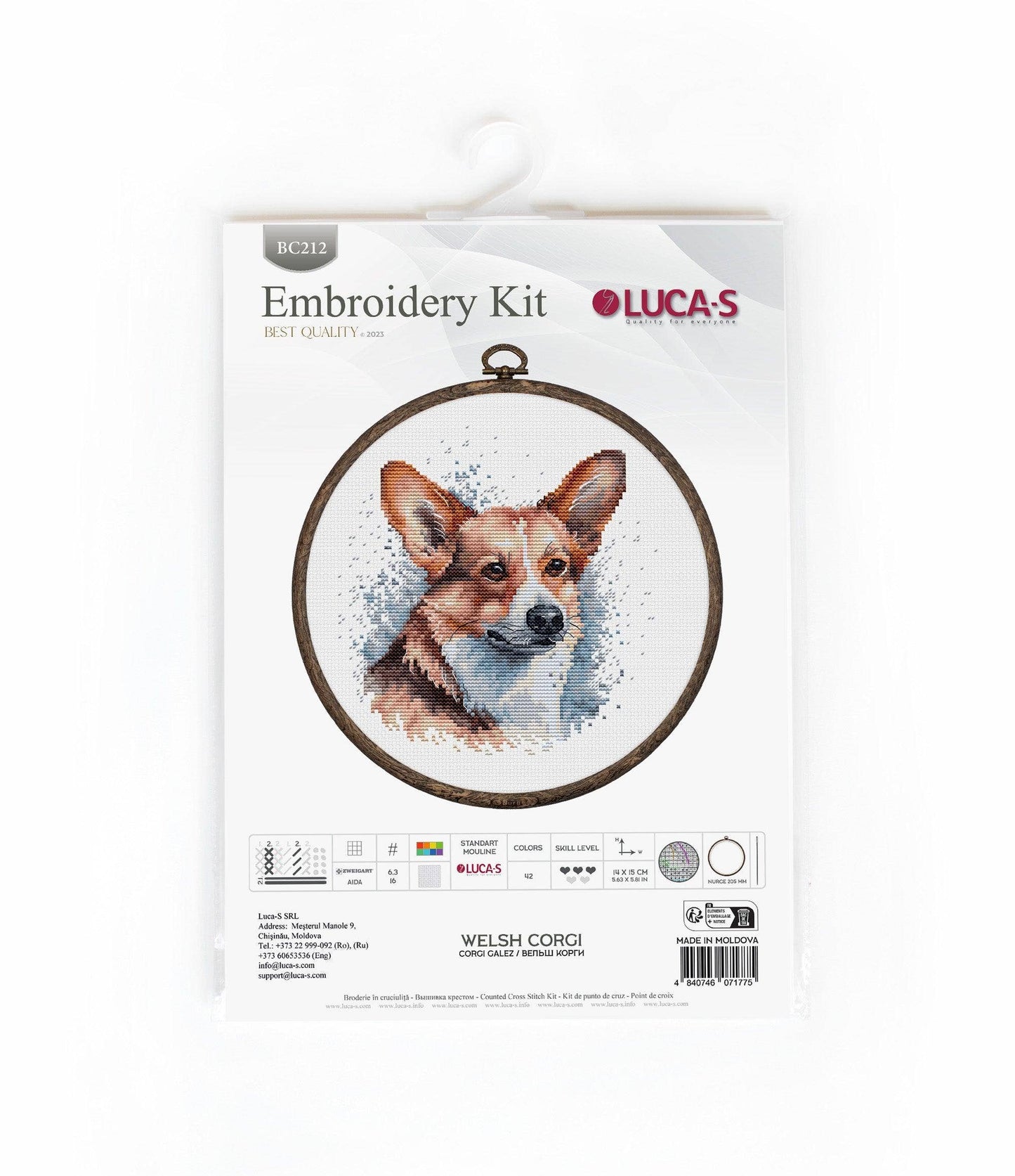 Cross Stitch Kit with Hoop Included Luca-S - BC212, Welsh Corgi