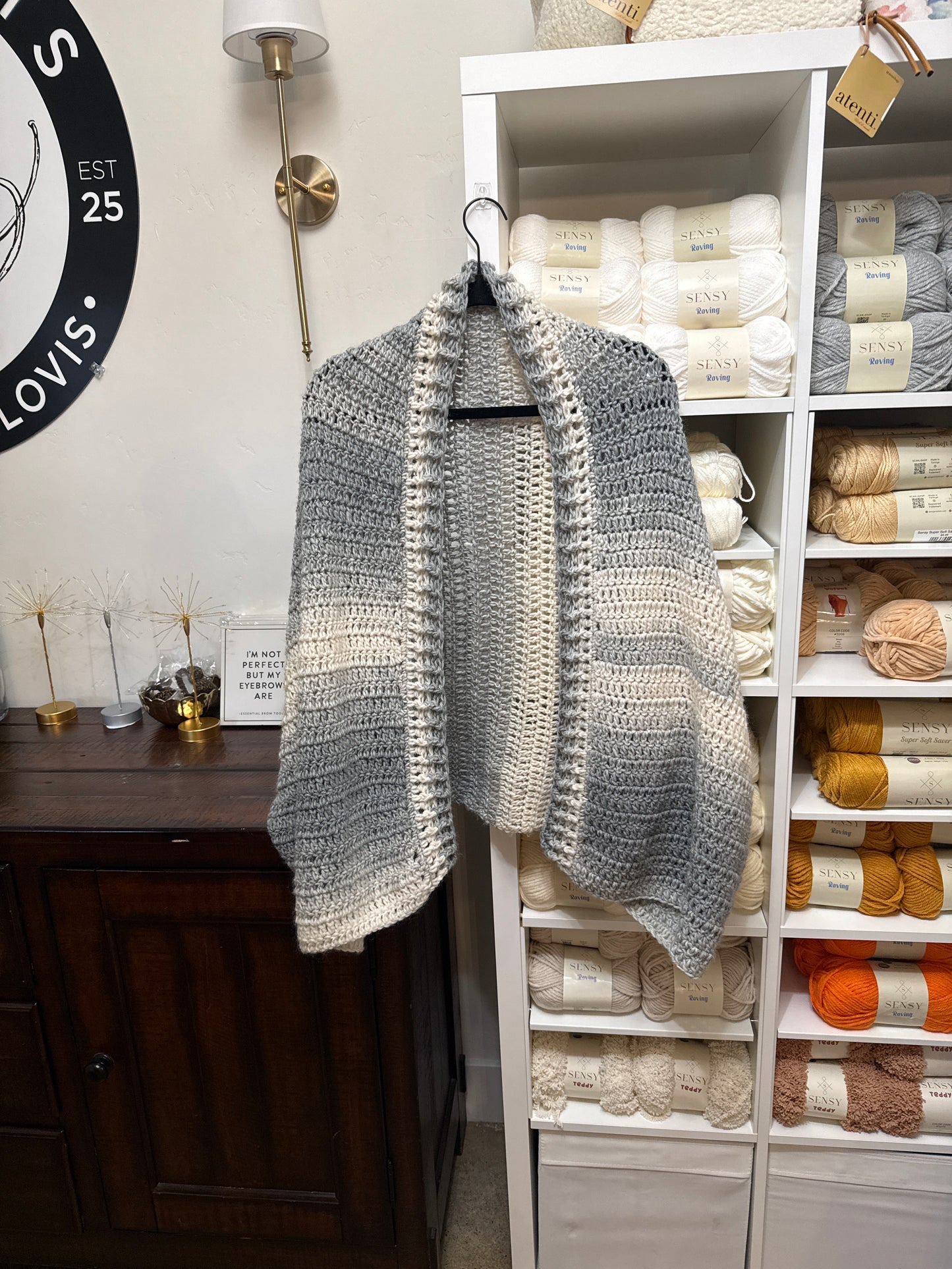EB Collection Hand Crocheted Shrug-Acrylic and Wool-Color Cream/Silver