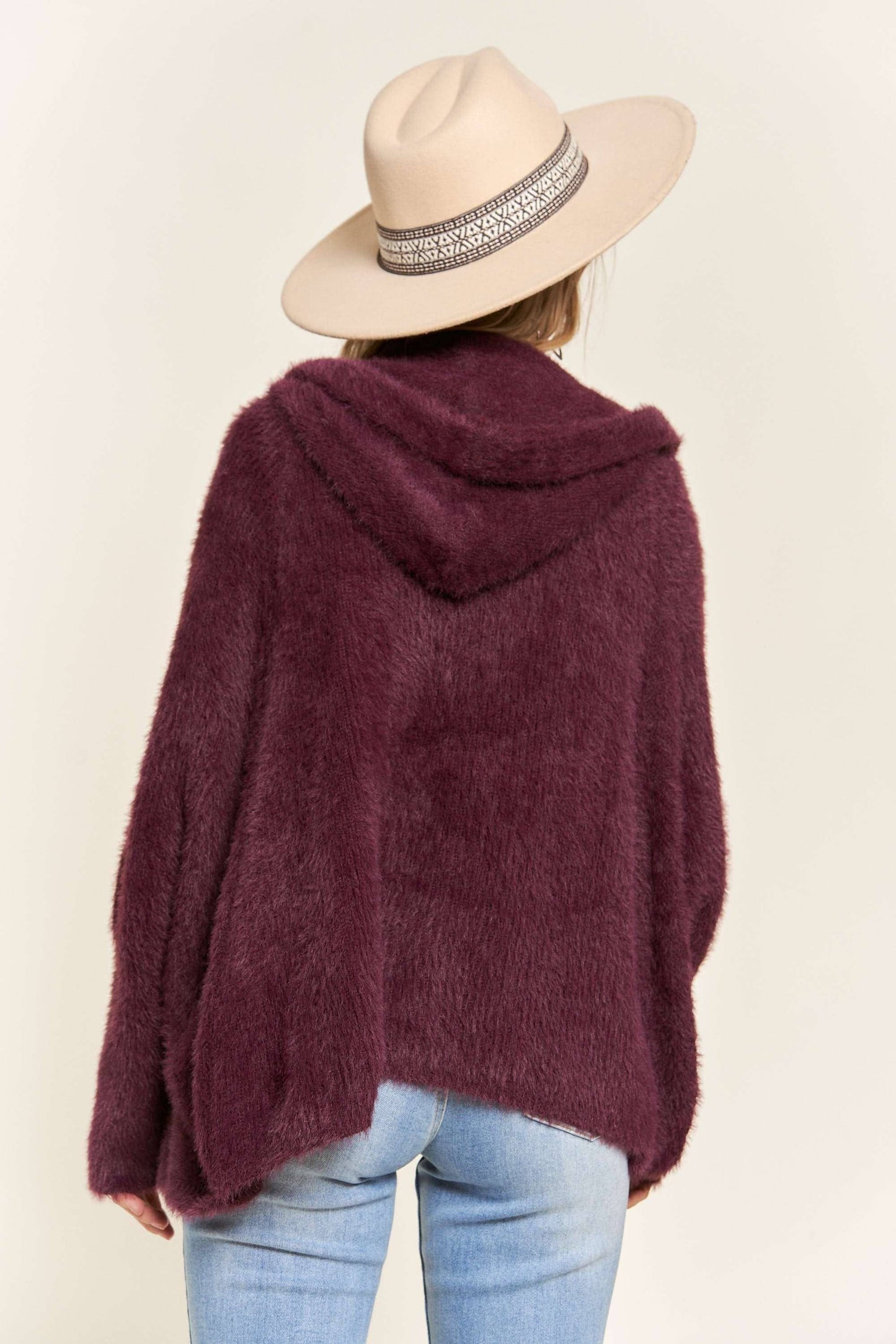 LESW3208-SOFT FUZZY HOODIE CARDIGAN