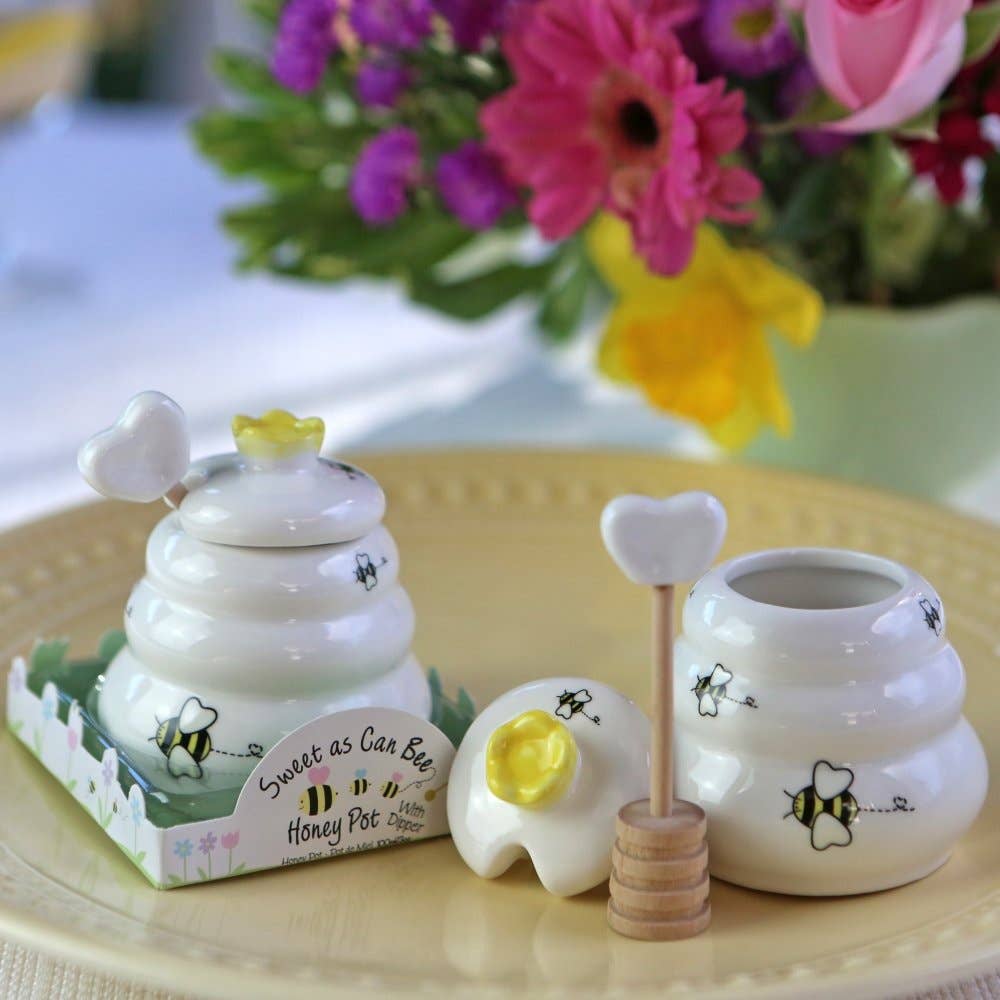 bee ceramic plant pots Sweet As Can Bee" Ceramic Honey Pot with Wooden Dipper – Home Arts