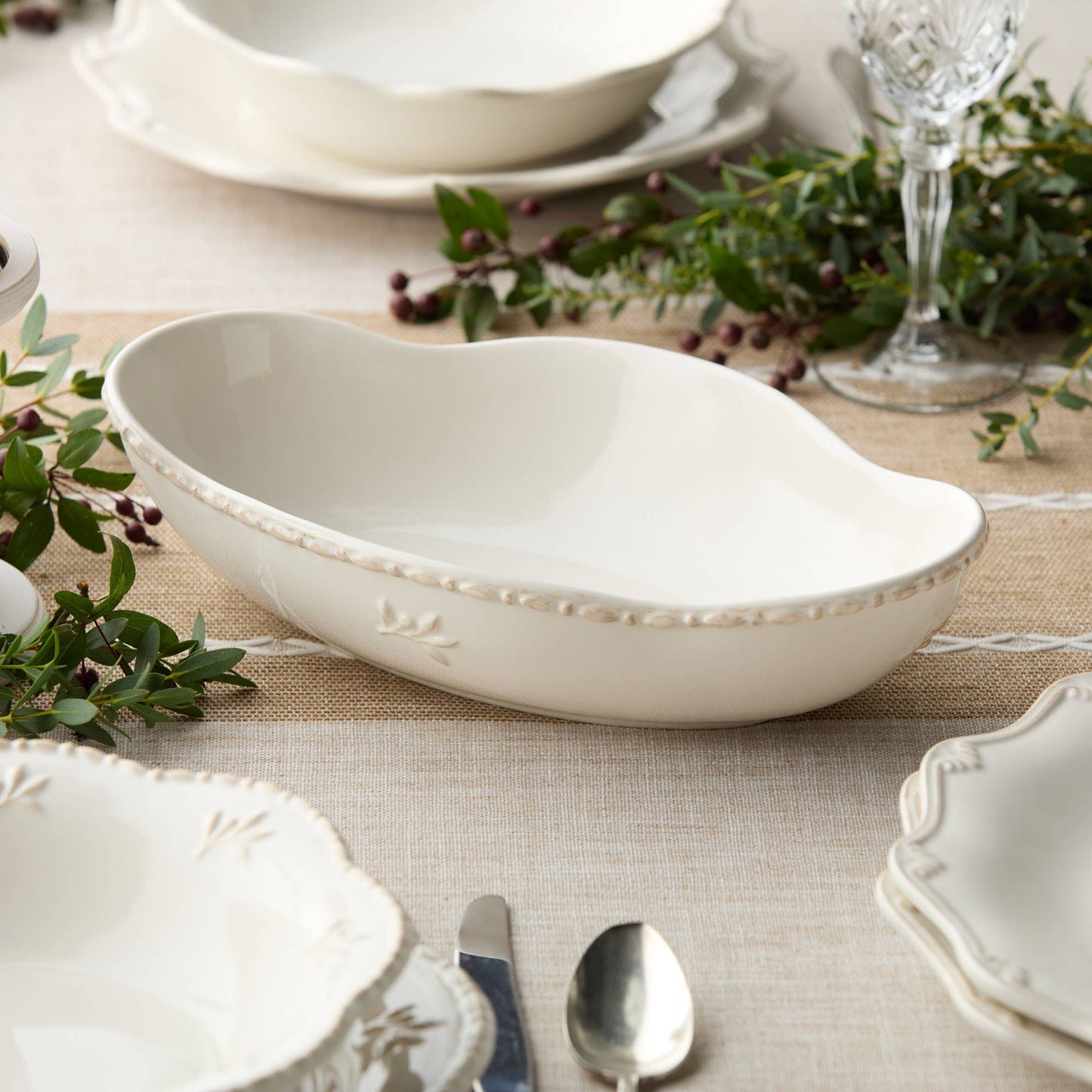 Heritage Oval Serving Bowl 12" – Curved Stoneware Grace