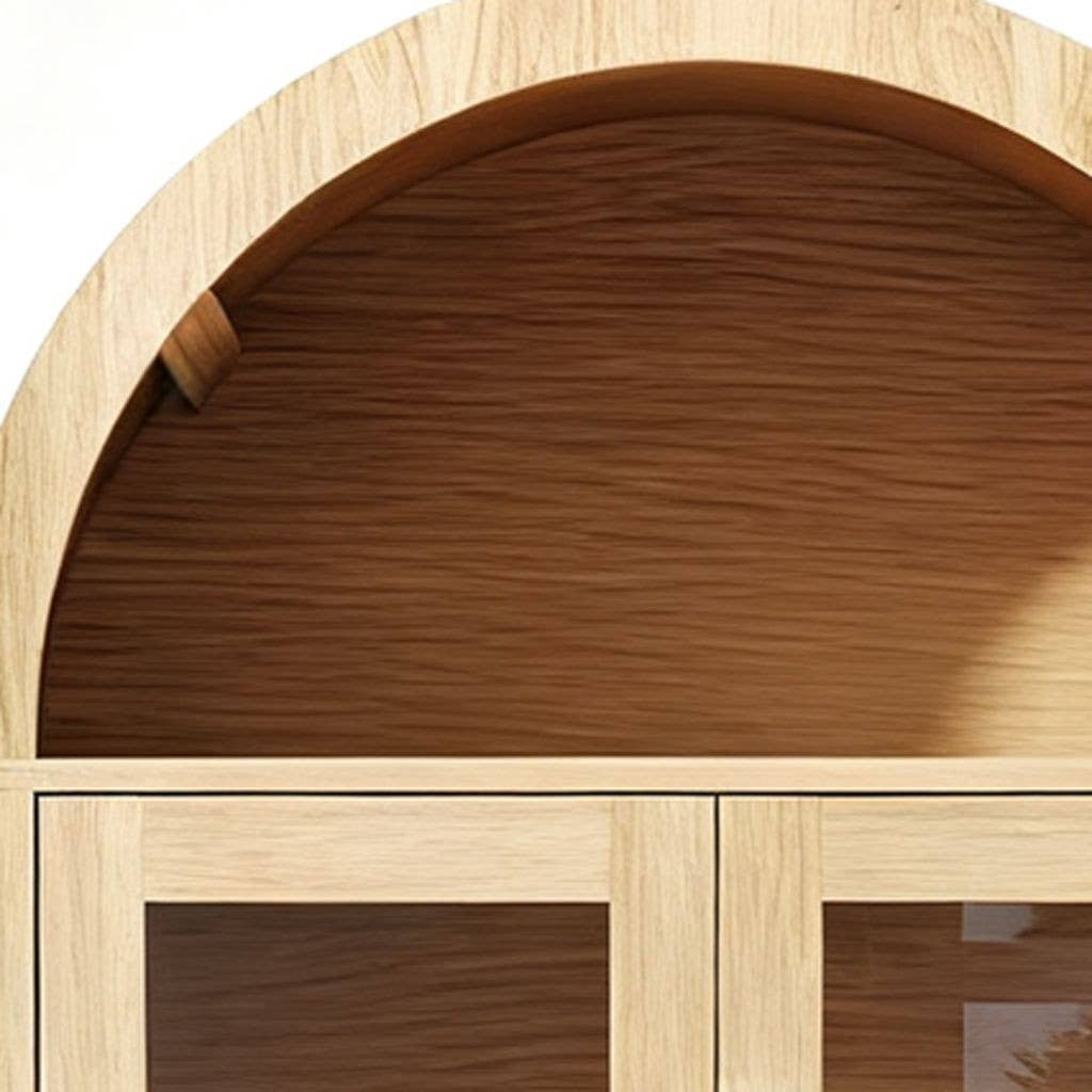 30" Natural Arched Accent Cabinet With Two Glass Panel Doors