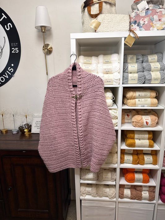 EB Collection Hand Crocheted Shrug-100% Wool-Color PInk