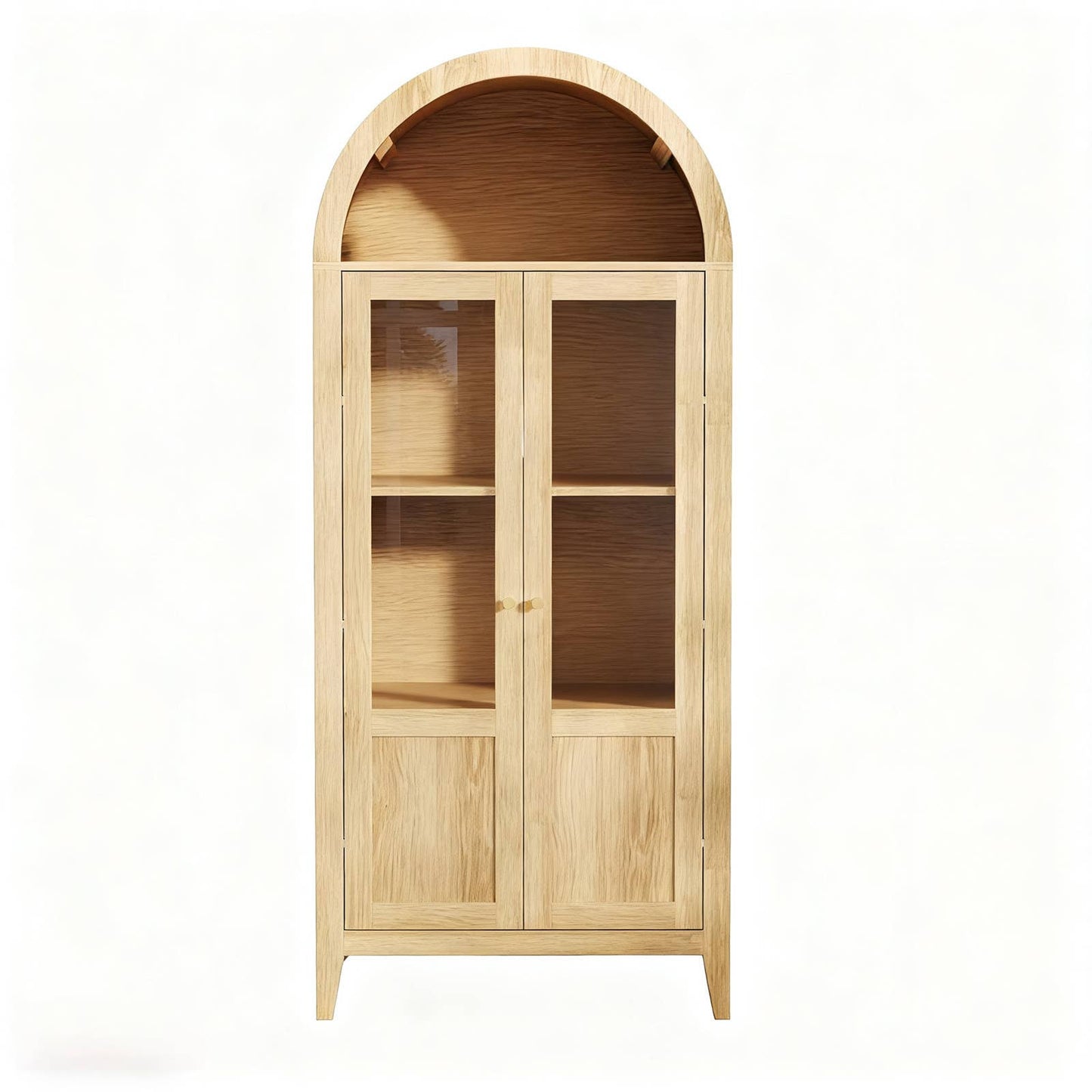 30" Natural Arched Accent Cabinet With Two Glass Panel Doors
