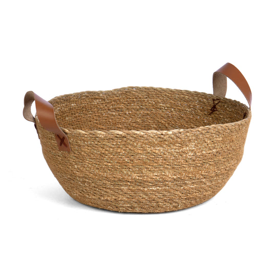 Round Seagrass Bow w/Leather Side Handles