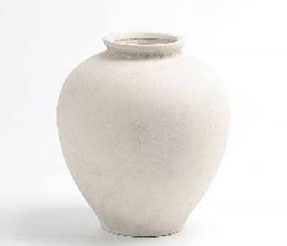 Round Stoneware Style White Terracotta Vase