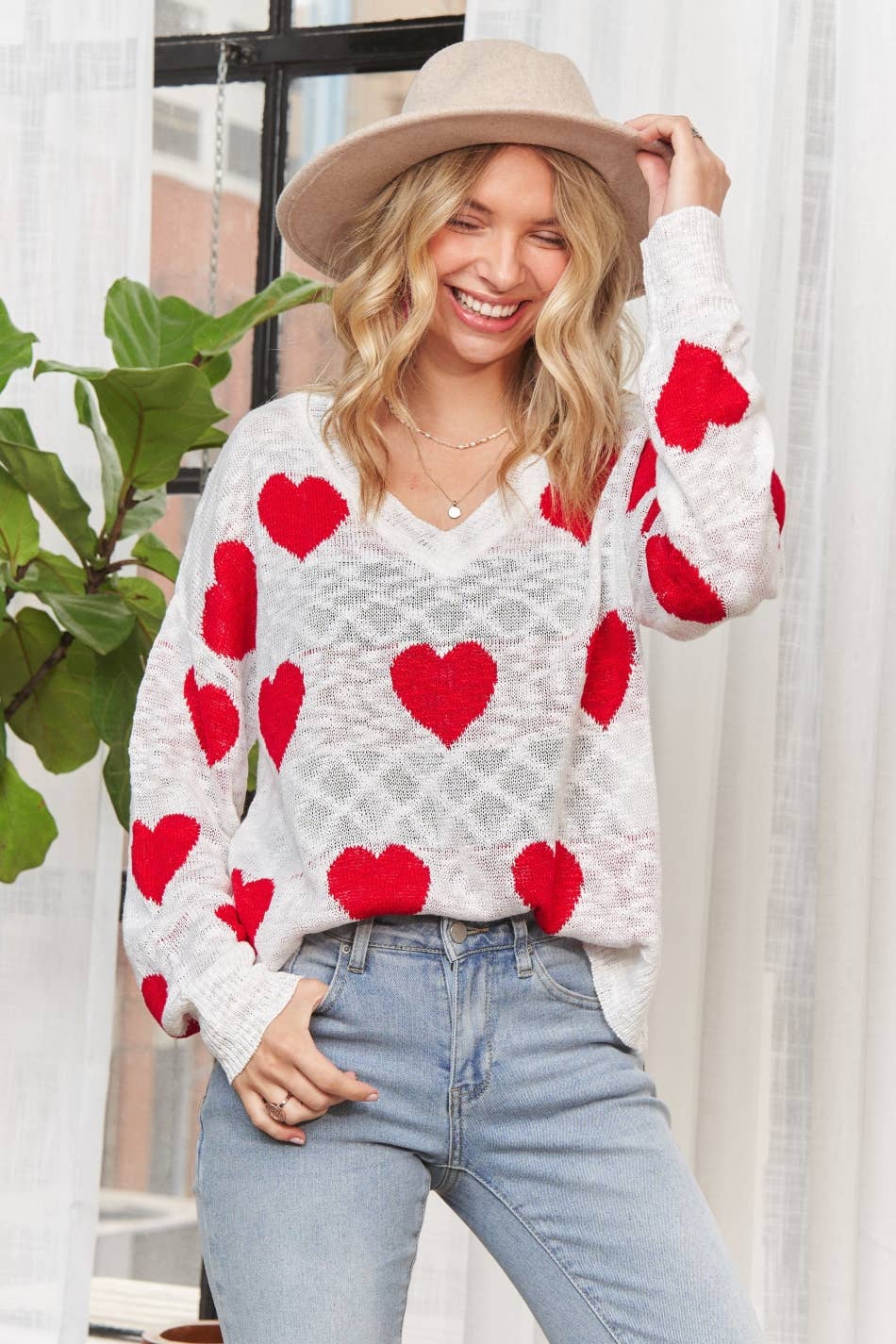 HEART SWEATER TOP - LESW2629
