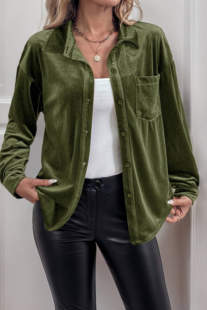 CWTBLL01423_VELVET LAPEL LANTERN SLEEVE MIDI SHIRT