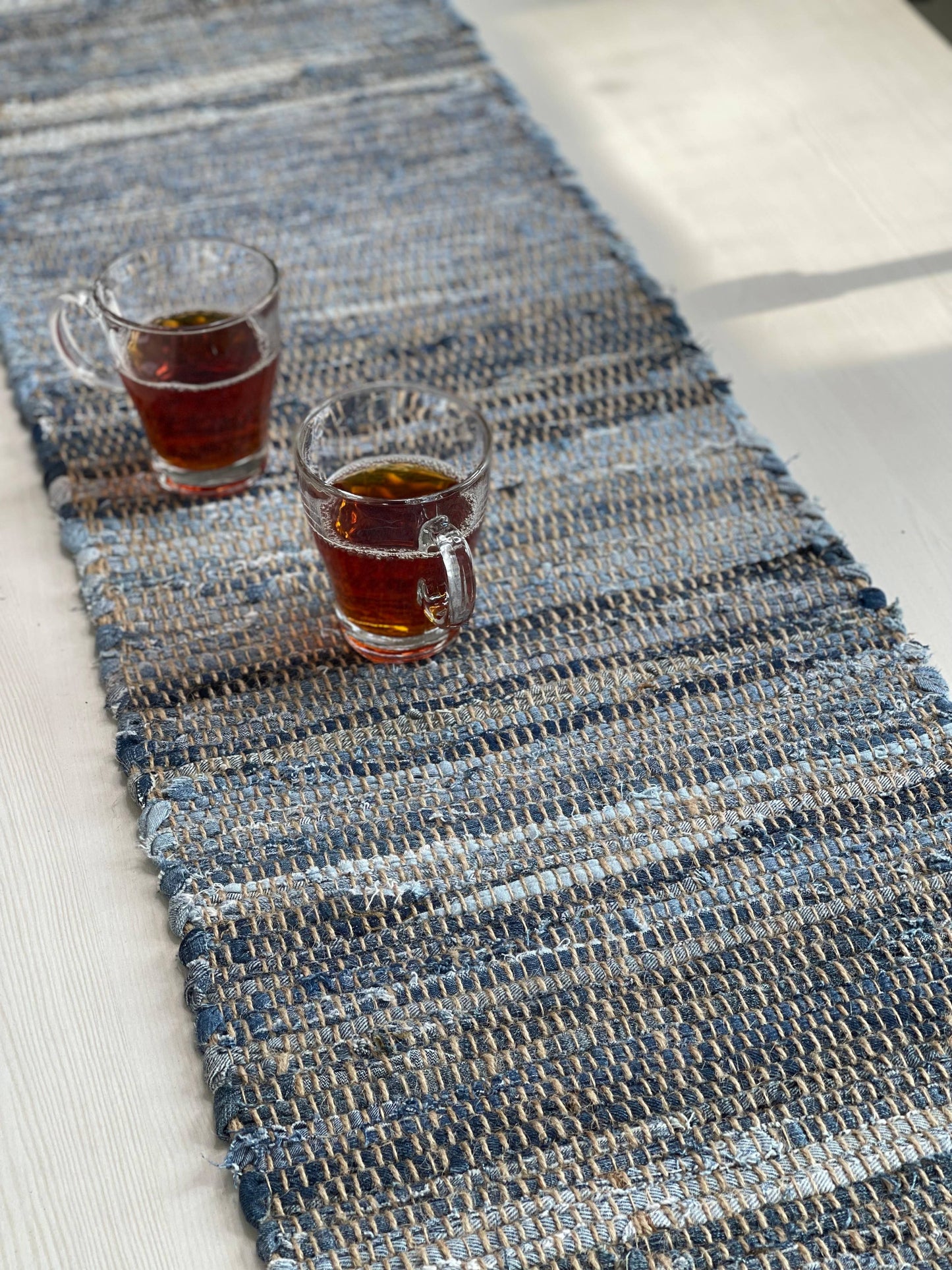 DENIM JUTE TABLE RUNNER, COASTAL TABLE LINEN, 14'' x 72''.