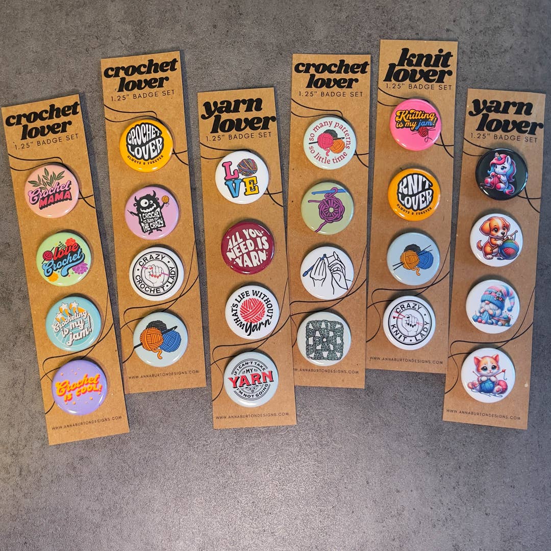 Love Yarn Pin Badge and Magnet Set, Crochet, Knit