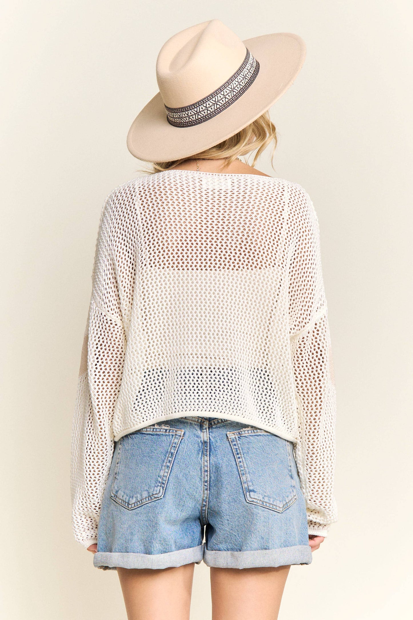 LOOSE KNIT MESH SWEATER HEART PATTERN - LESW4237