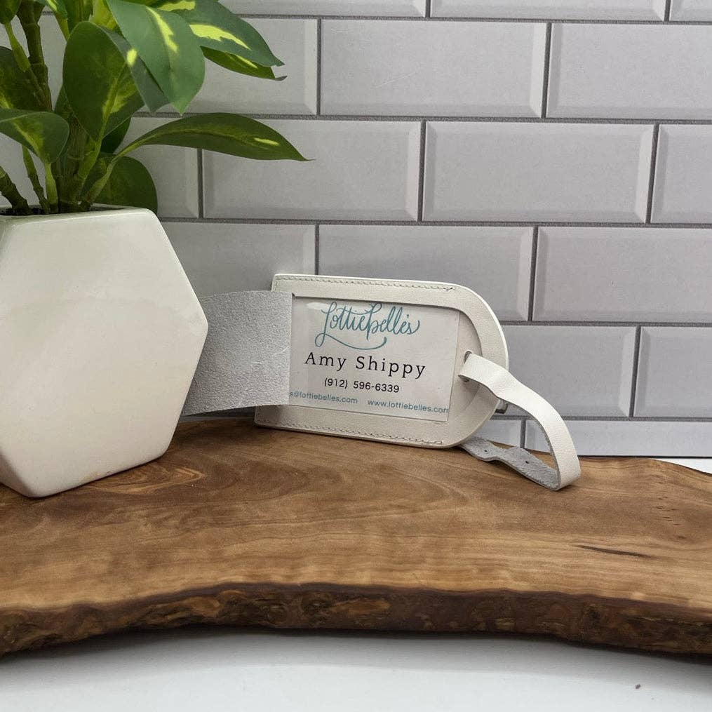White Full Leather Bag Tag