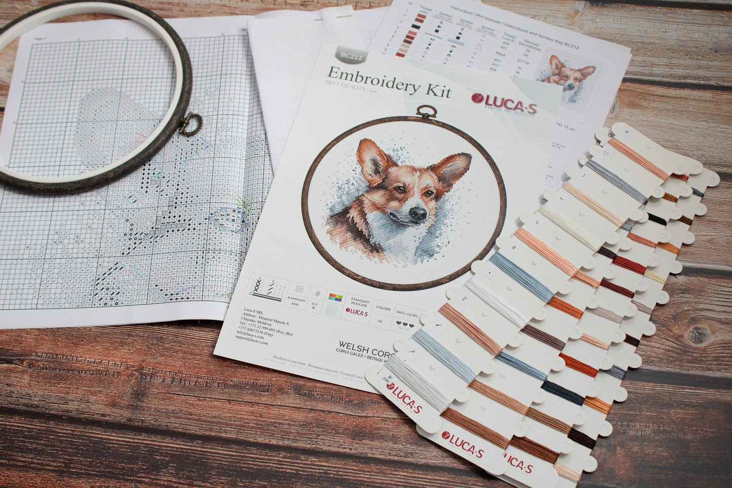 Cross Stitch Kit with Hoop Included Luca-S - BC212, Welsh Corgi