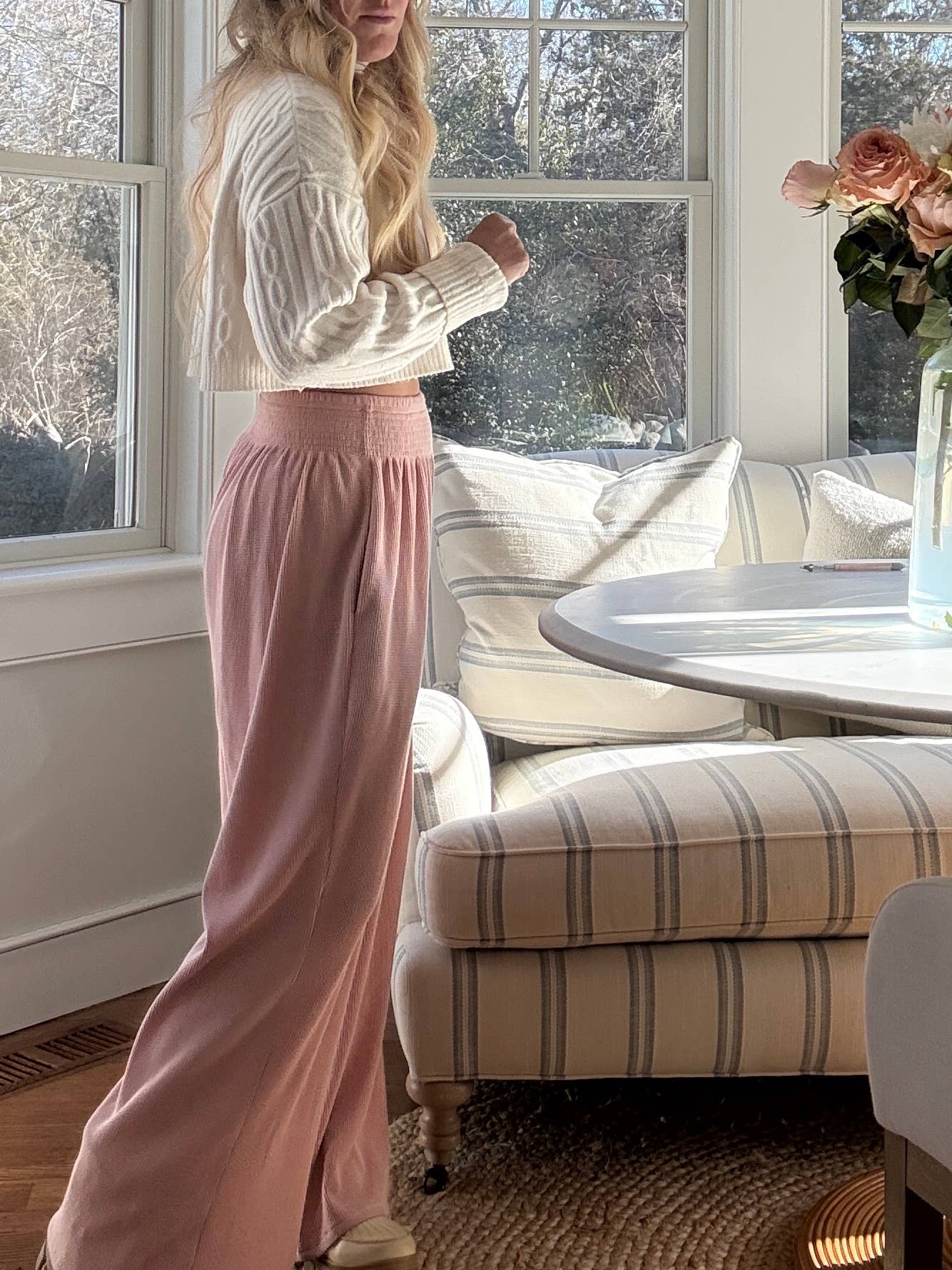 Coastal Waffle Pants - Blush