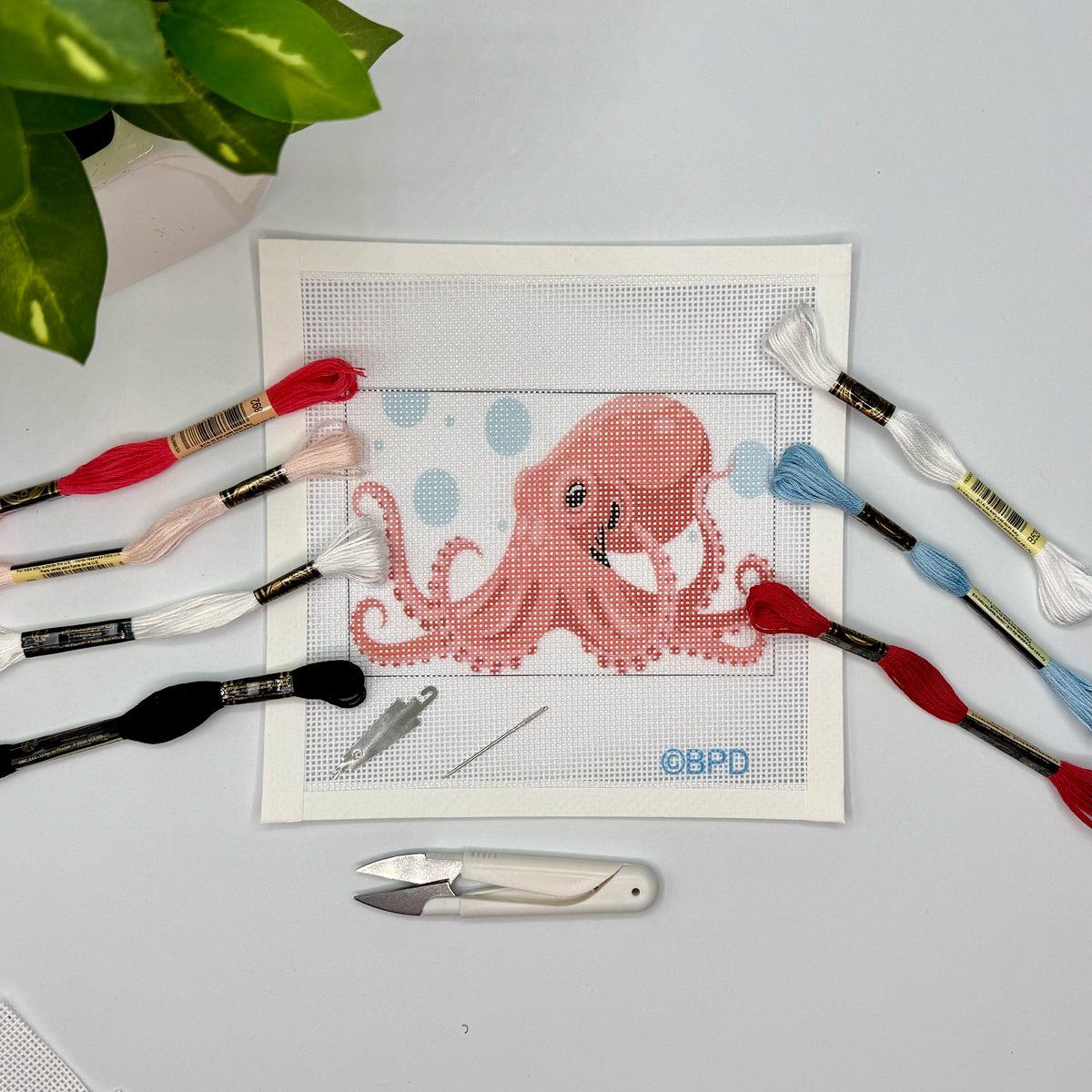 Octopus Needlepoint Design (octopus with bubbles 4" x 6")