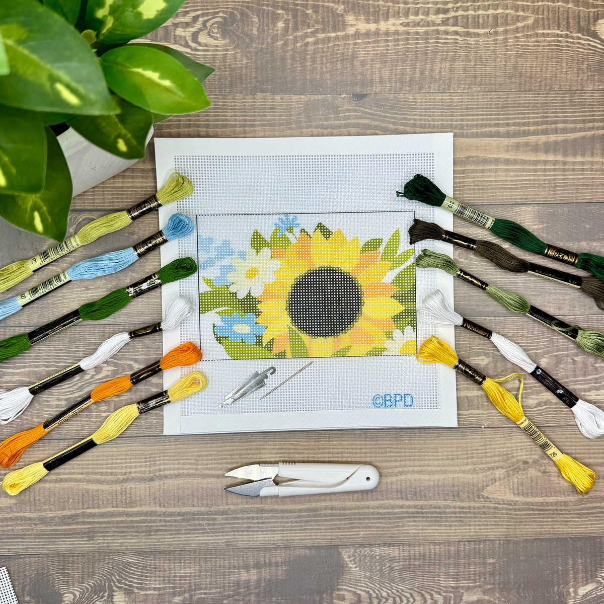 Sunflower with Daisies and Wildflowers Needlepoint Design