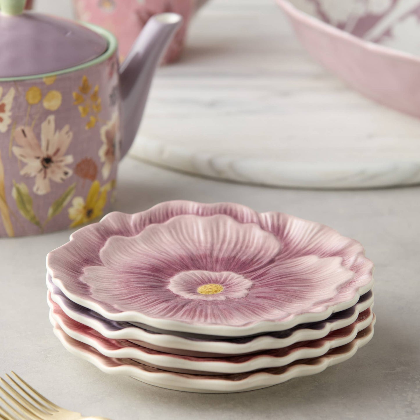 Wildflowers 3-D Floral Dessert Plates 4 asst