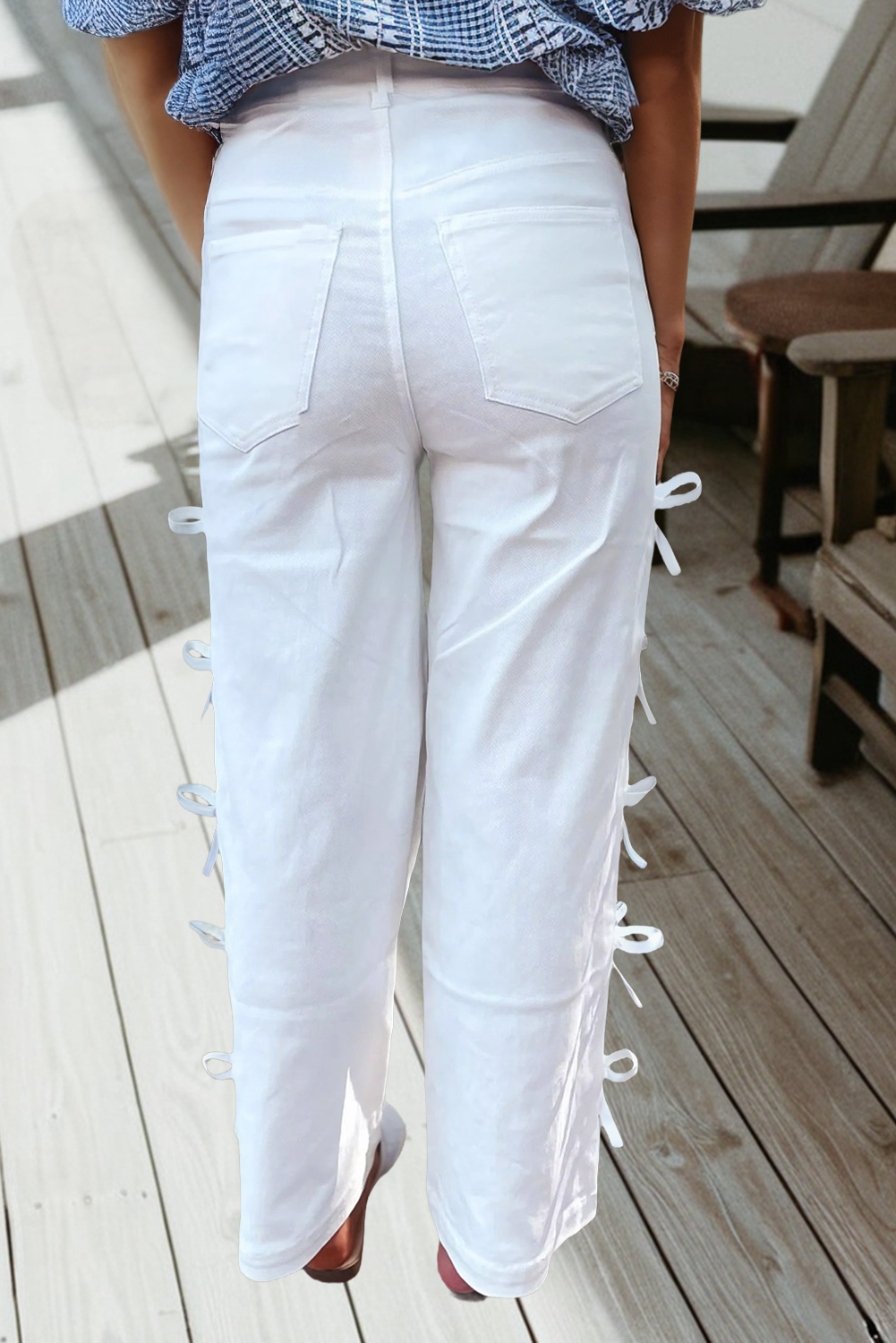 66 Spring 2026 Bow Knot Side Detail Straight Leg Loose Jeans