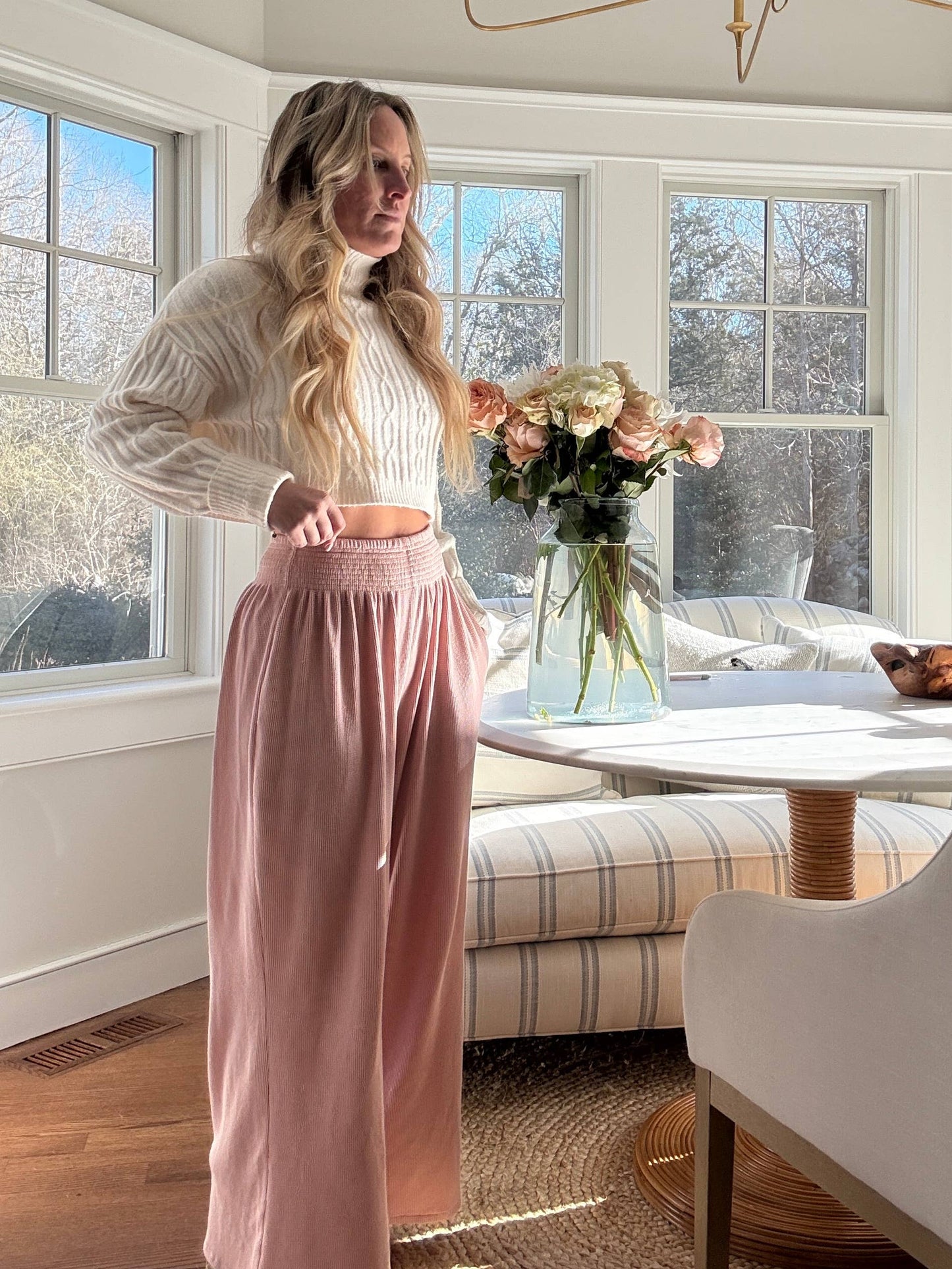 Coastal Waffle Pants - Blush