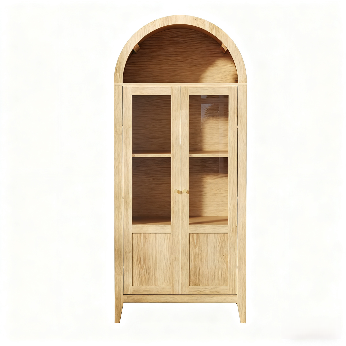 30" Natural Arched Accent Cabinet With Two Glass Panel Doors