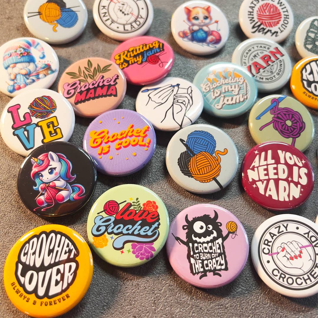 Love Yarn Pin Badge and Magnet Set, Crochet, Knit