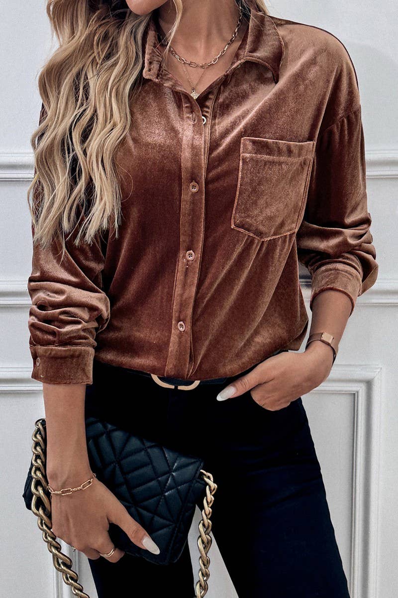 CWTBLL01423_VELVET LAPEL LANTERN SLEEVE MIDI SHIRT