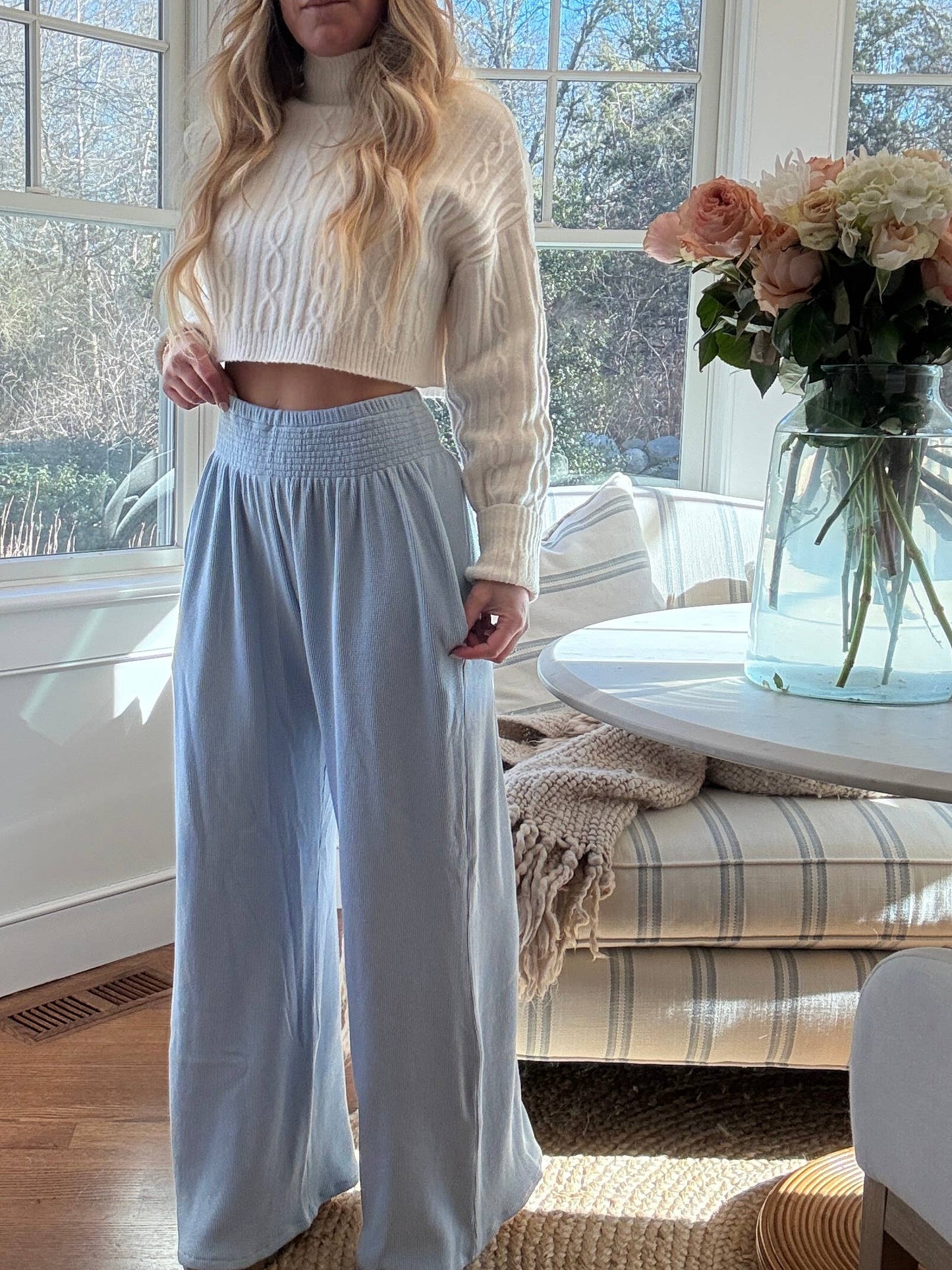 Coastal Waffle Pants – Powder Blue