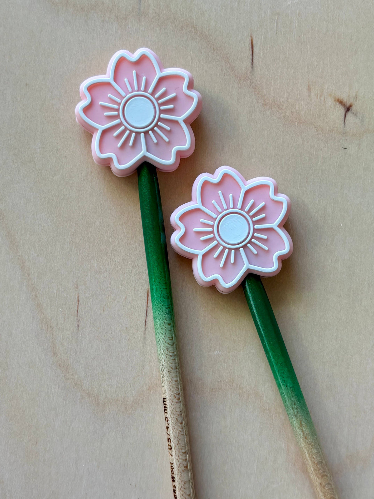 Pink Graphic Flowers Knitting Needle Point Protectors Nature