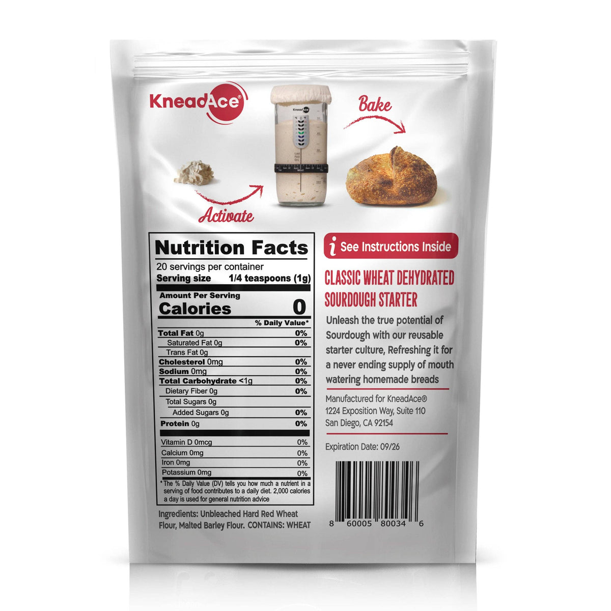 KneadAce® Sourdough Starter Culture, Non GMO, Made In USA