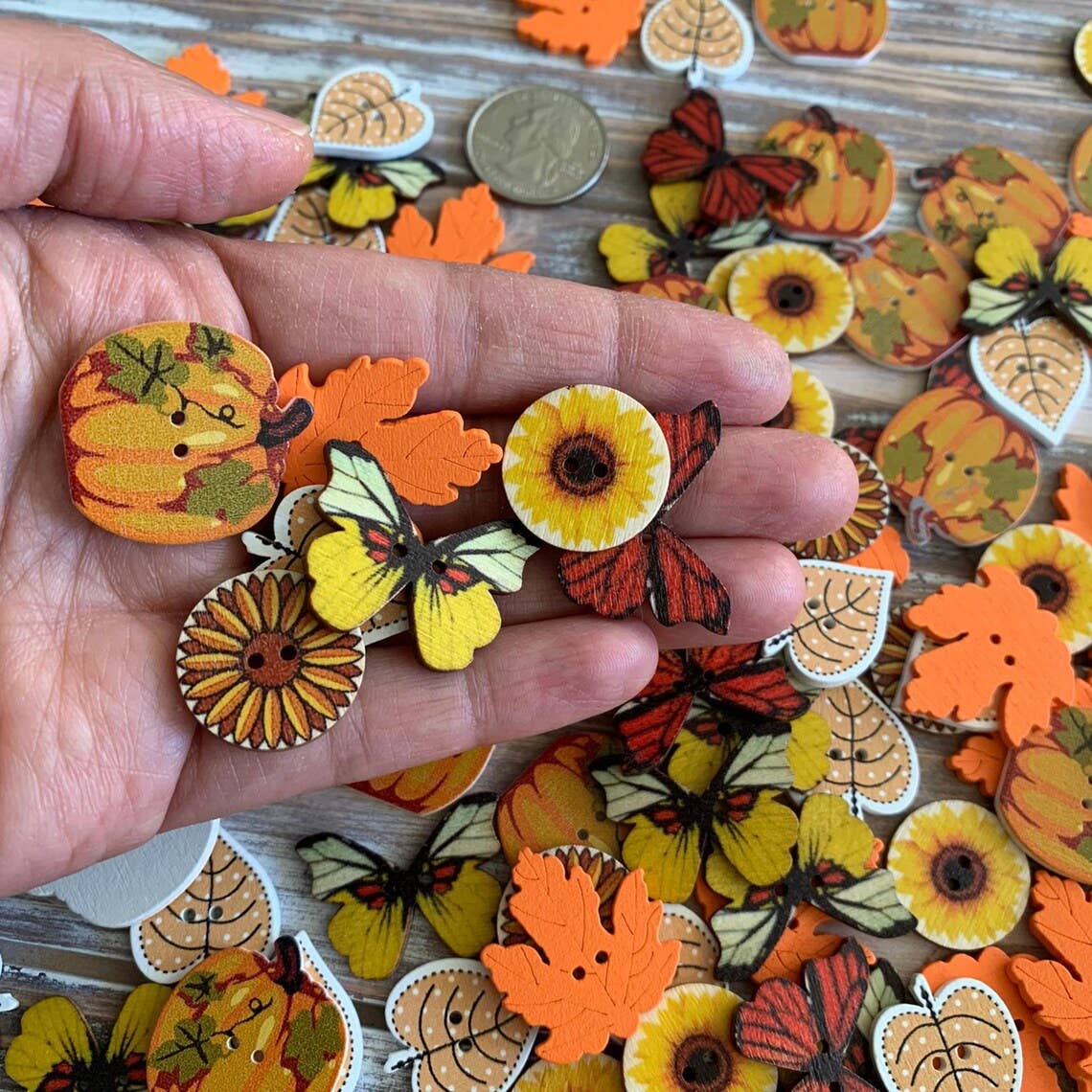 Festive Thanksgiving Fall Wooden Buttons Mix, Craft Supplies