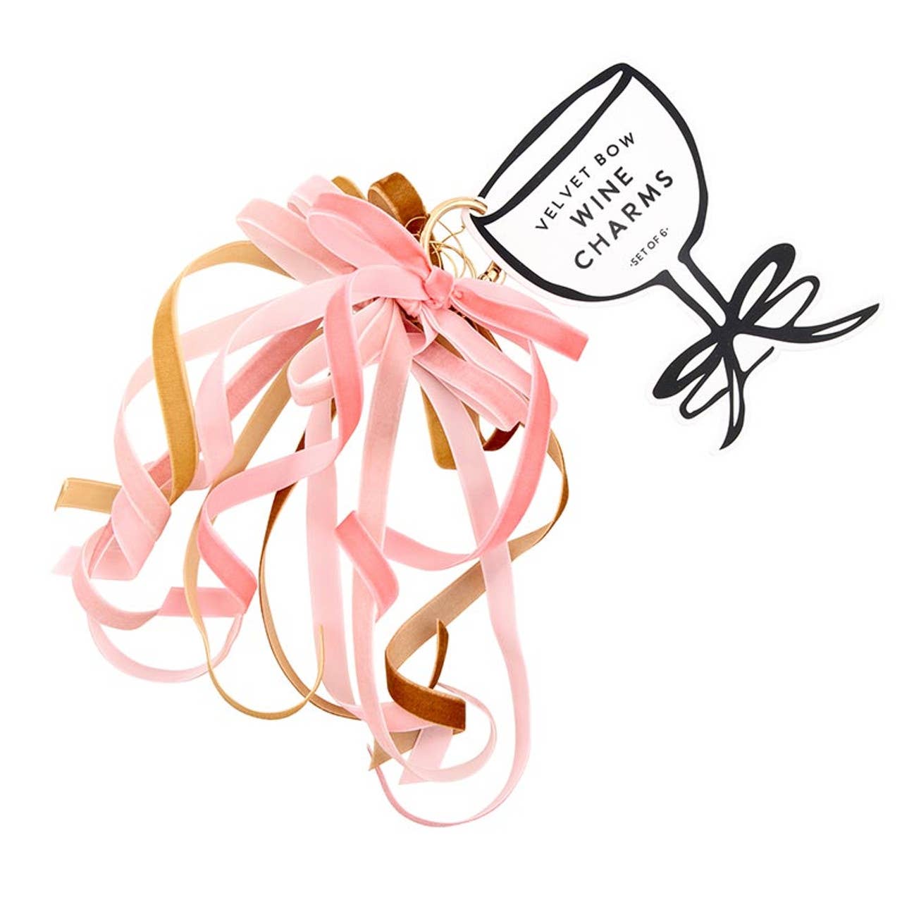 Velvet Bow Wine Charms - Blush - Set of 6
