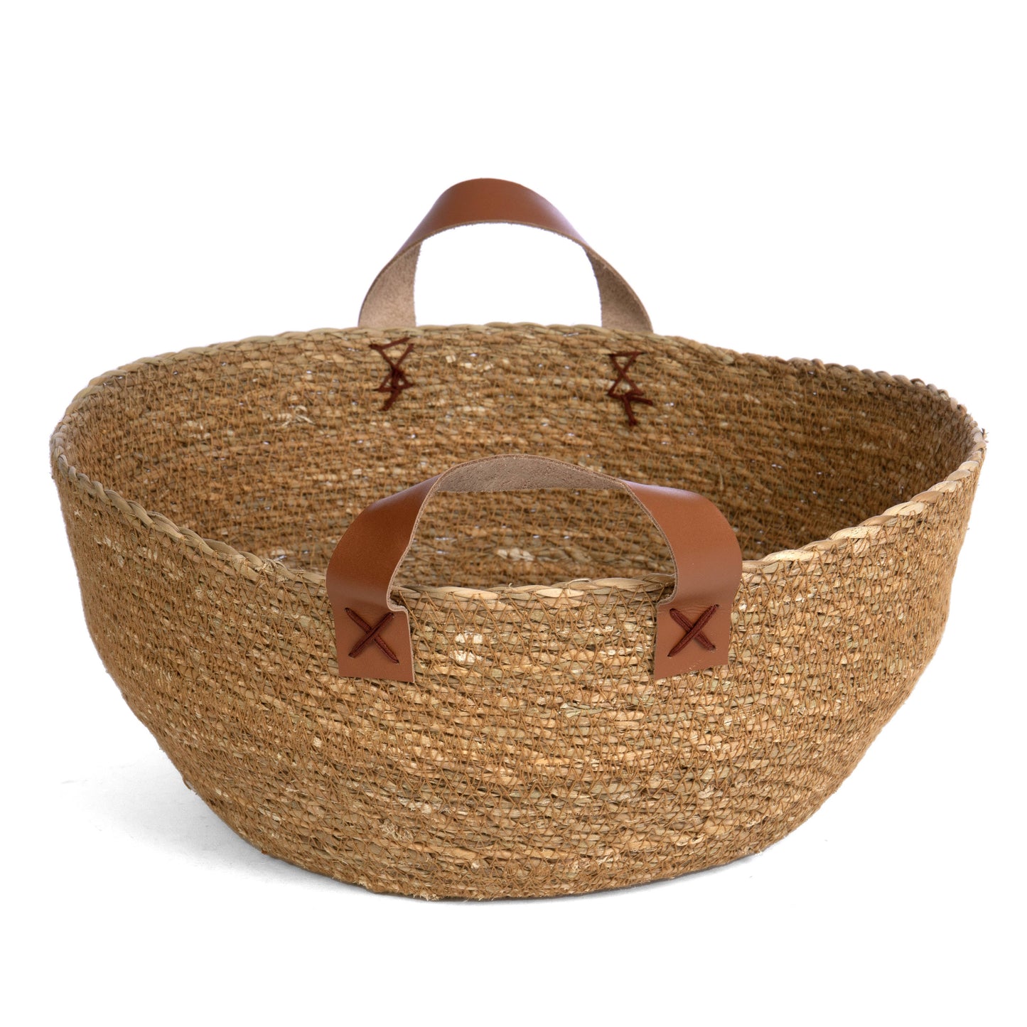 Round Seagrass Bow w/Leather Side Handles