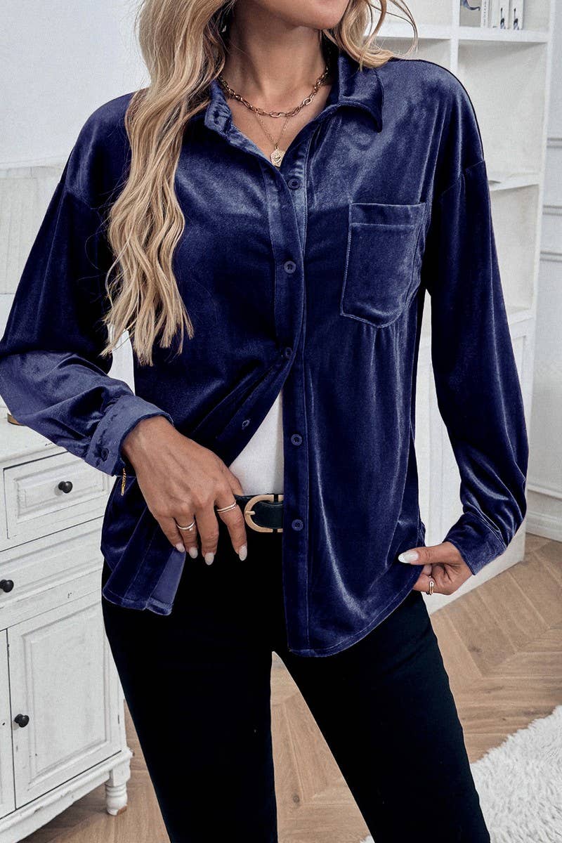 CWTBLL01423_VELVET LAPEL LANTERN SLEEVE MIDI SHIRT