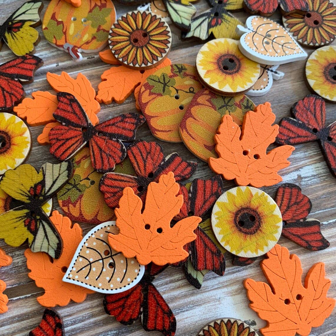 Festive Thanksgiving Fall Wooden Buttons Mix, Craft Supplies