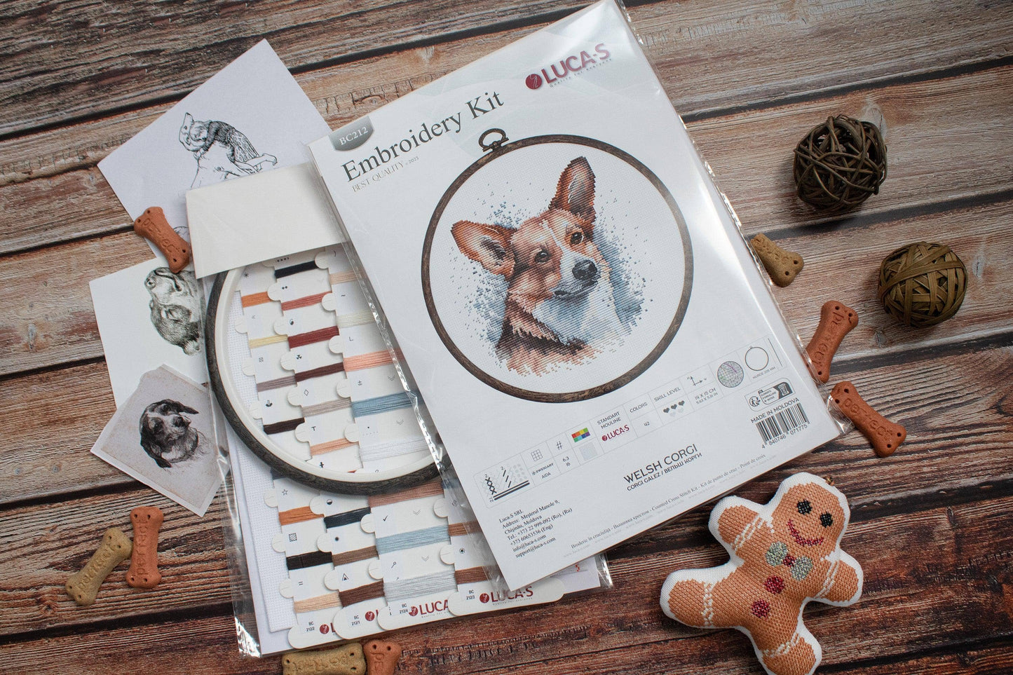 Cross Stitch Kit with Hoop Included Luca-S - BC212, Welsh Corgi