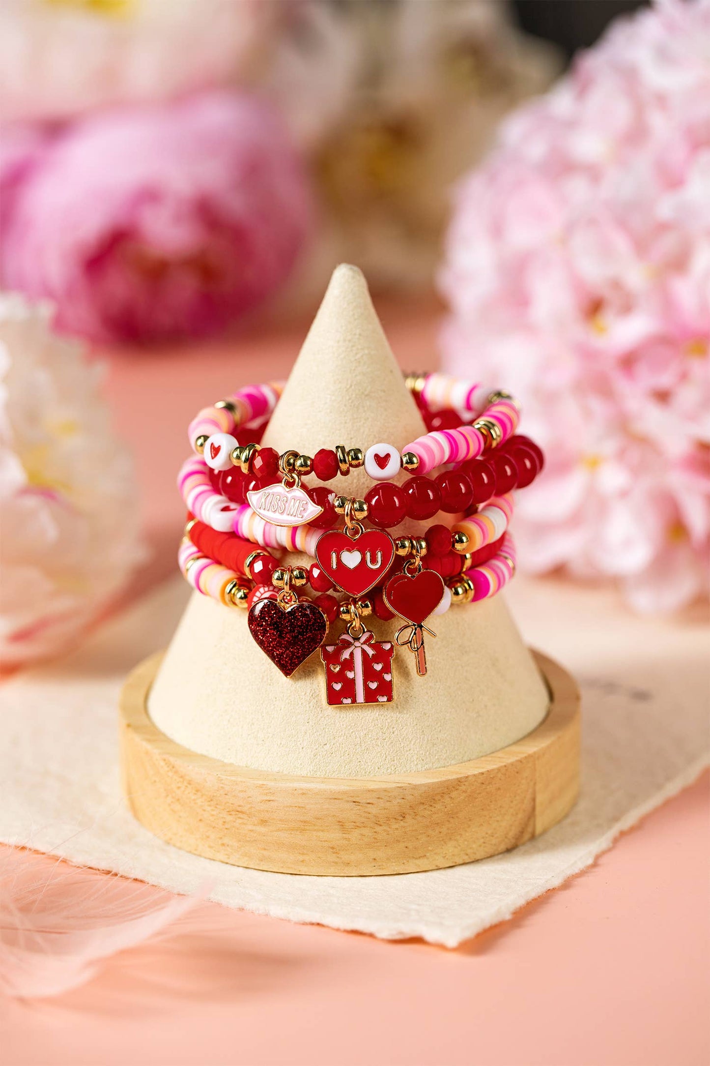 5pcs I Love U Heart Valentines Day Sweet Bracelet Set