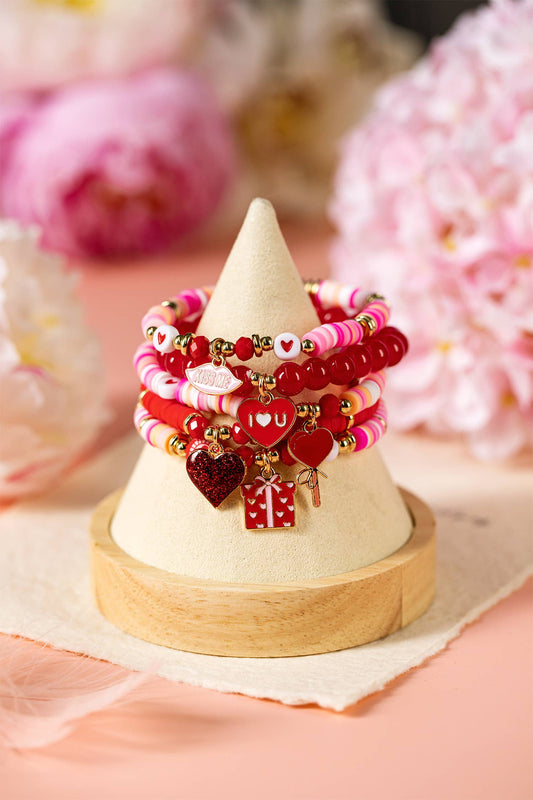 5pcs I Love U Heart Valentines Day Sweet Bracelet Set