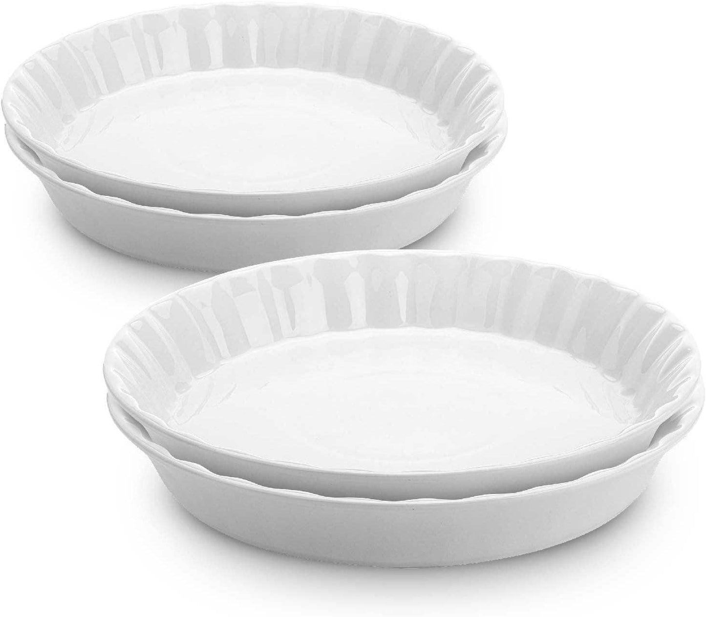 BTat Ceramic Deep Dish Pie Pan Set, 2 PCS, White