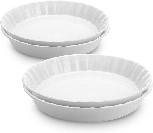 BTat Ceramic Deep Dish Pie Pan Set, 2 PCS, White