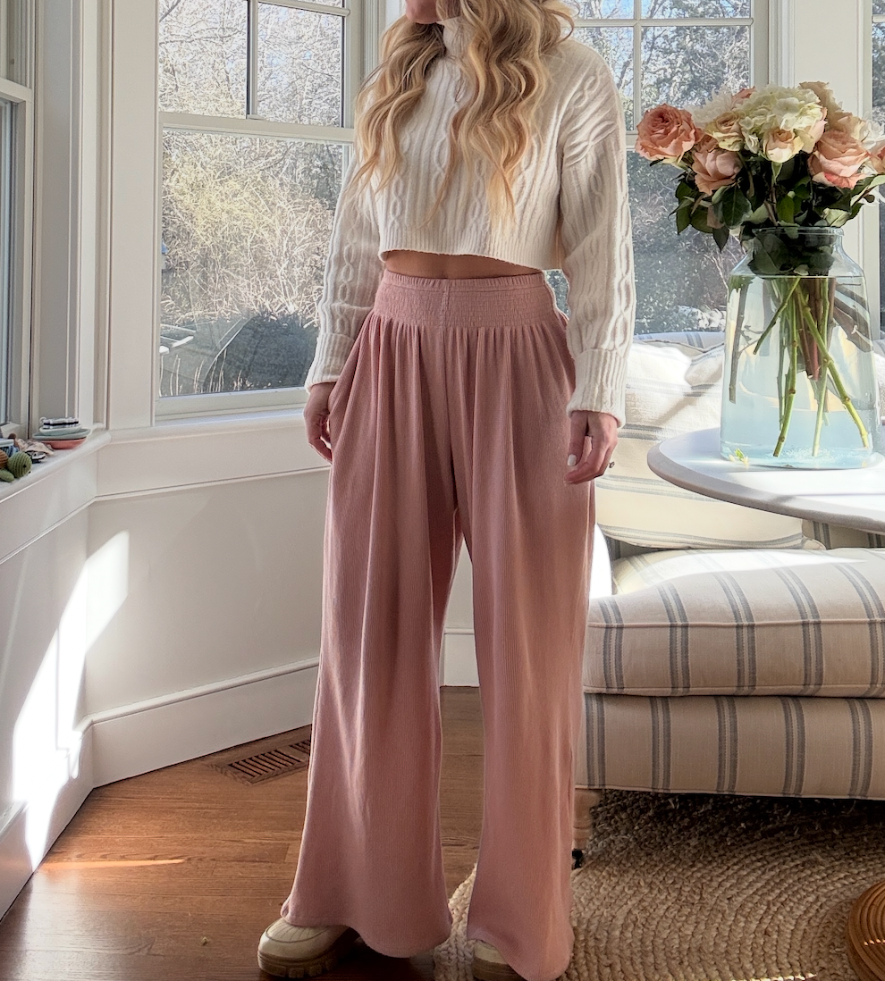 Coastal Waffle Pants - Blush