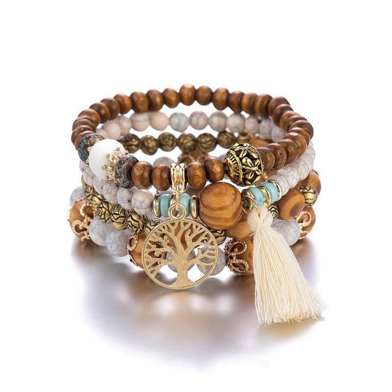 Bohemia Multi-Layer Wood Beads Handmade Tassels Bracelet